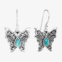 Enhanced Blue Turquoise Sterling Silver Butterfly Drop Earrings