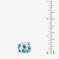 Womens Enhanced Blue Turquoise Sterling Silver Round Cocktail Ring