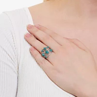 Womens Enhanced Blue Turquoise Sterling Silver Round Cocktail Ring