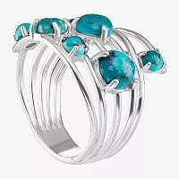 Womens Enhanced Blue Turquoise Sterling Silver Round Cocktail Ring