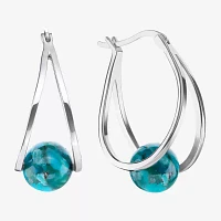 Enhanced Blue Turquoise Sterling Silver 26.4mm Ball Round Hoop Earrings