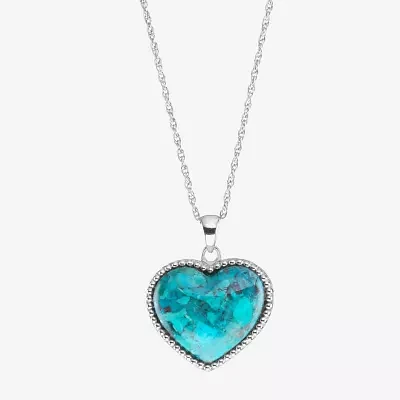 Womens Enhanced Blue Turquoise Sterling Silver Heart Pendant Necklaces