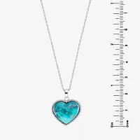 Womens Enhanced Blue Turquoise Sterling Silver Heart Pendant Necklace