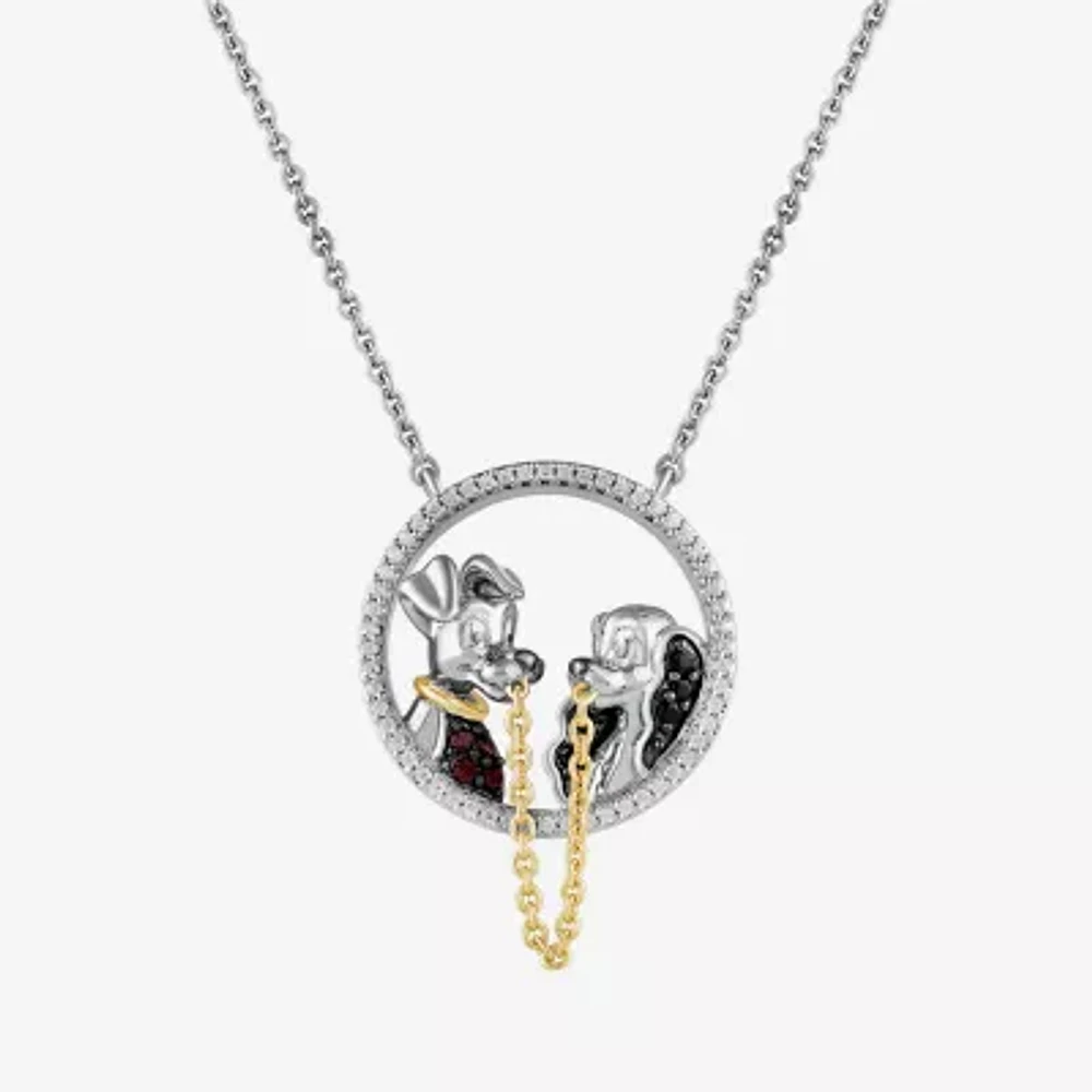 Disney Jewels Collection Womens 1/5 CT. Natural Multi Color Diamond 14K Gold Over Silver Sterling Silver Circle Lady and the Tramp Pendant Necklace