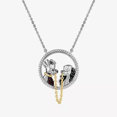 Disney Jewels Collection Womens 1/5 CT. Natural Multi Color Diamond 14K Gold Over Silver Sterling Silver Circle Lady and the Tramp Pendant Necklace