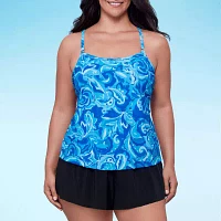 Trimshaper Womens Paisley Swim Dress Plus