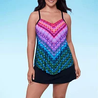 Trimshaper Striped Tankini Swimsuit Top Plus