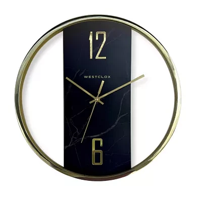 Westclox 16" Contemporary Gold And Black Marble Wall Clock