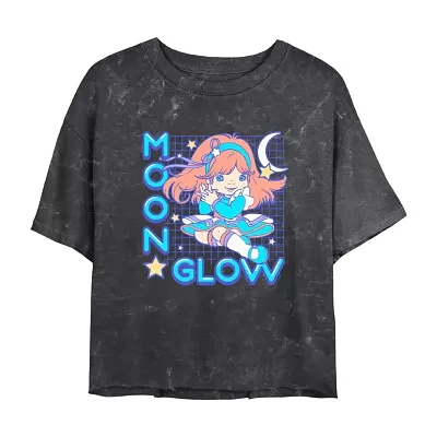 Juniors Rainbow Brite Moon Glow Cropped Tee Womens Crew Neck Short Sleeve Graphic T-Shirt