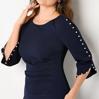 Jessica Howard Womens 3/4 Sleeve Pearl Trim Sheath Dress