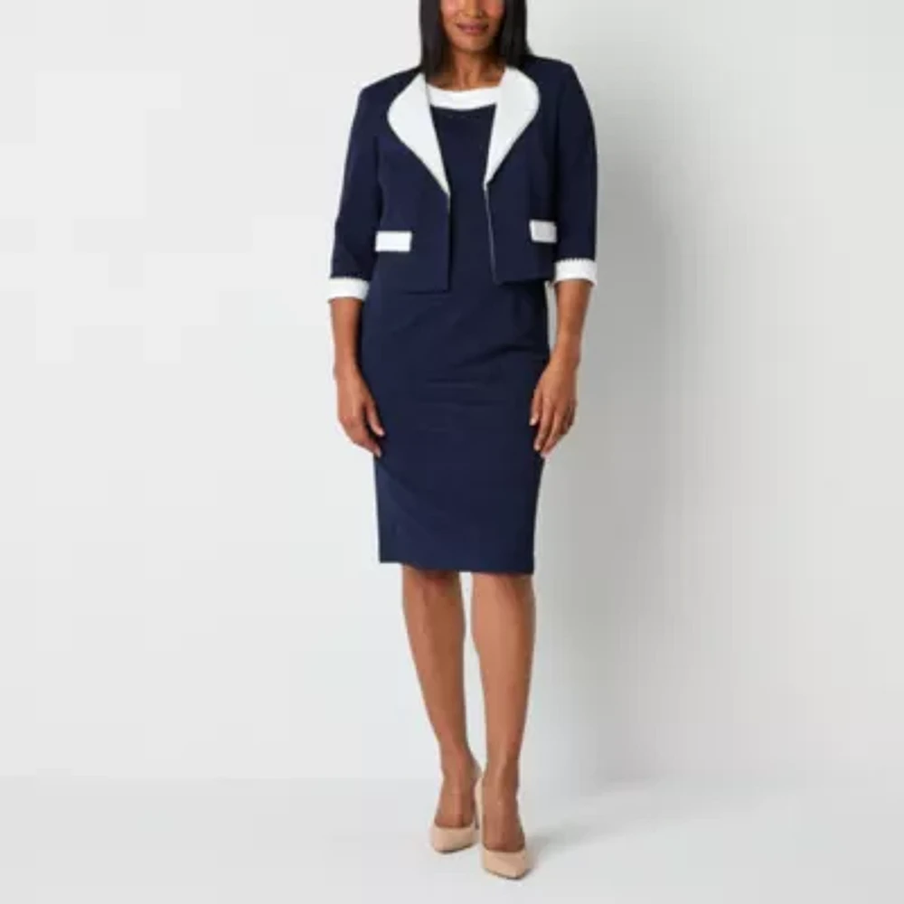 Maya Brooke Womens Pearl Trim Jacket Dress