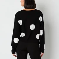 by&by Juniors Womens Crew Neck Long Sleeve Dots Pullover Sweater