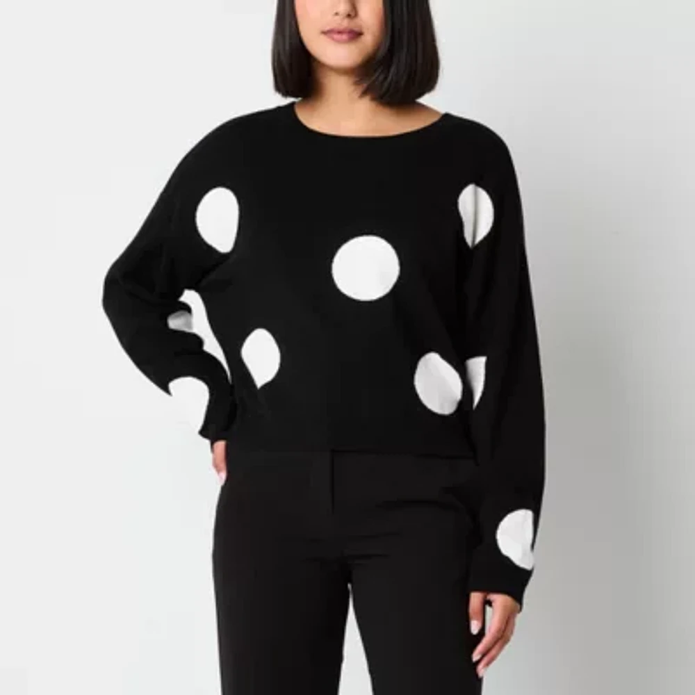 by&by Juniors Womens Crew Neck Long Sleeve Dots Pullover Sweater