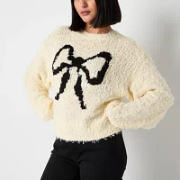 Arizona Juniors Womens Crew Neck Long Sleeve Bows Pullover Sweater