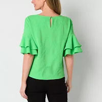 Liz Claiborne Womens Round Neck Elbow Sleeve Blouse