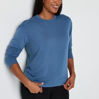 Xersion Womens Soft French Terry Crew Neck Long Sleeve Sweatshirt