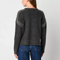 a.n.a Womens Crew Neck Embellished Long Sleeve Pullover Sweater