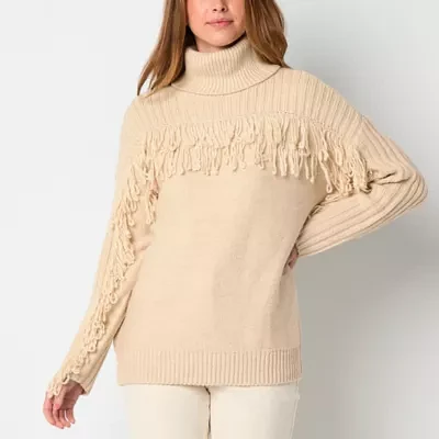 a.n.a Fringe Womens Turtleneck Long Sleeve Cable Knit Pullover Sweater