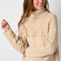 a.n.a Fringe Womens Turtleneck Long Sleeve Cable Knit Pullover Sweater