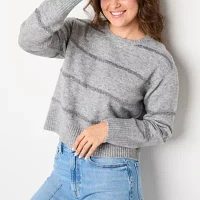 a.n.a Womens Crew Neck Long Sleeve Striped Pullover Sweater