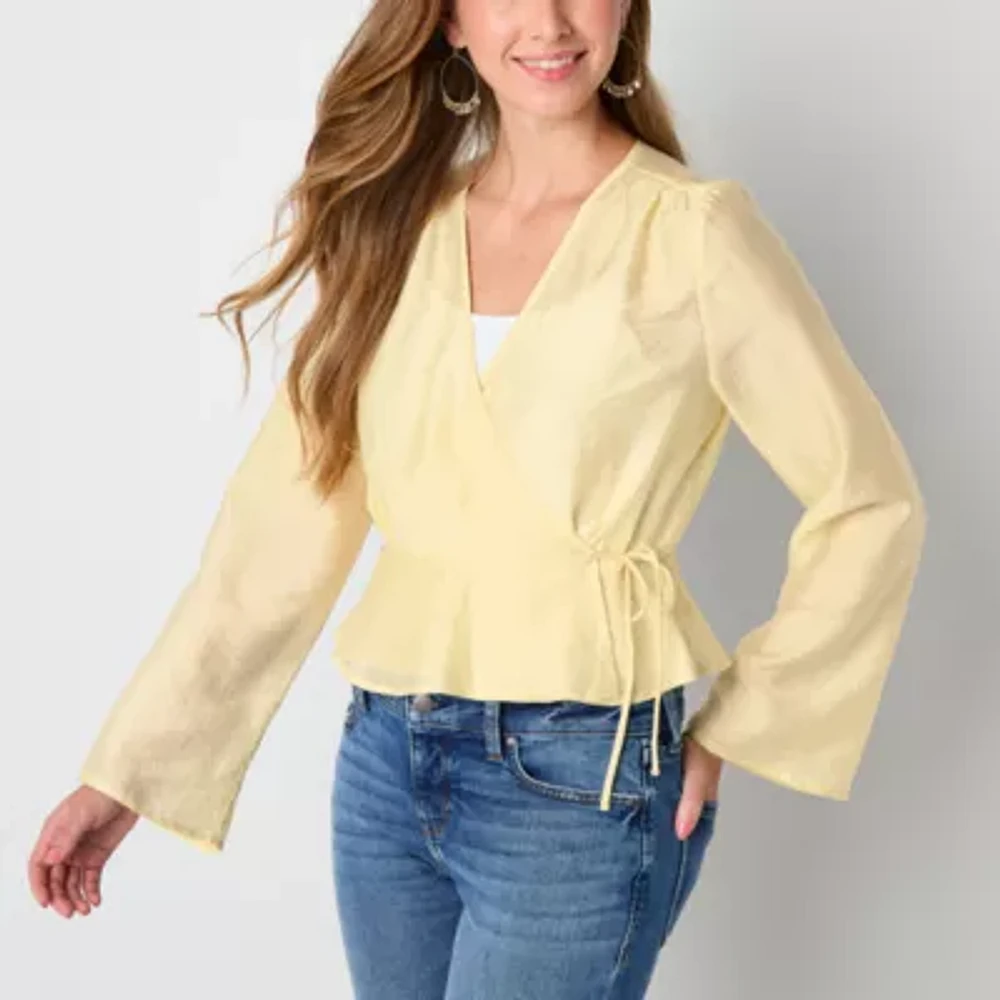 a.n.a Womens V Neck Long Sleeve Peplum Top