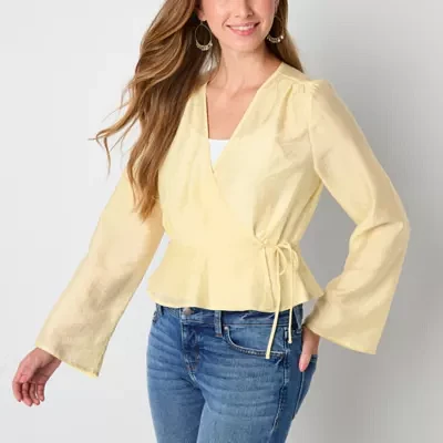 a.n.a Womens V Neck Long Sleeve Peplum Top