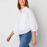 a.n.a Womens Long Sleeve Loose Fit Button-Down Shirt