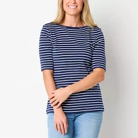 St. John's Bay Womens Boat Neck Elbow Sleeve Blouse