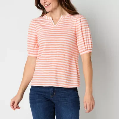 St. John's Bay Womens Split Crew Neck Short Sleeve T-Shirt