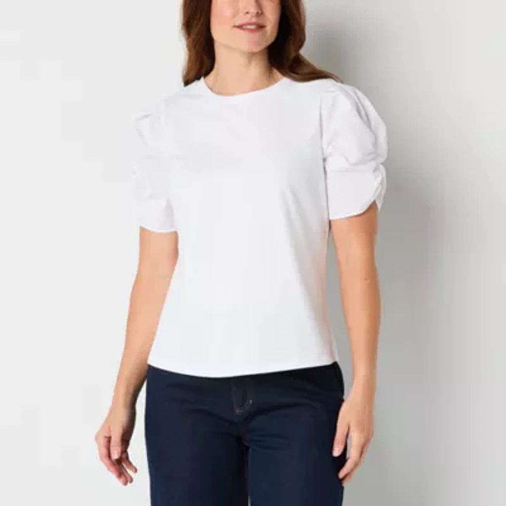 Liz Claiborne Womens Crew Neck Short Sleeve Blouse