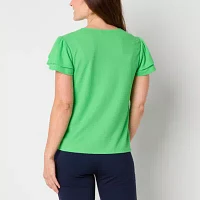 Liz Claiborne Womens V Neck Short Sleeve Blouse