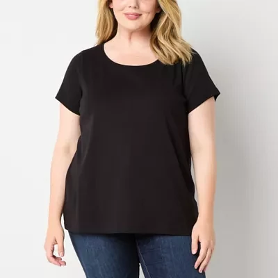 St. John's Bay Womens Plus Crew Neck Short Sleeve Adaptive Easy-on + Easy-off T-Shirt