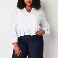 a.n.a Plus Womens V Neck Long Sleeve Blouse