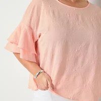Liz Claiborne Plus Womens Round Neck Short Sleeve Blouse