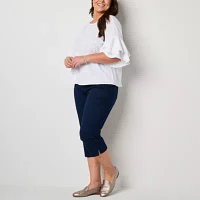 Liz Claiborne Plus Womens Round Neck Short Sleeve Blouse