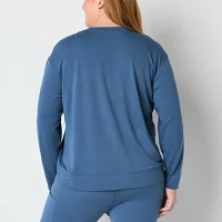 Xersion Womens Soft French Terry Crew Neck Long Sleeve Sweatshirt Plus