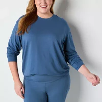 Xersion Womens Soft French Terry Crew Neck Long Sleeve Sweatshirt Plus