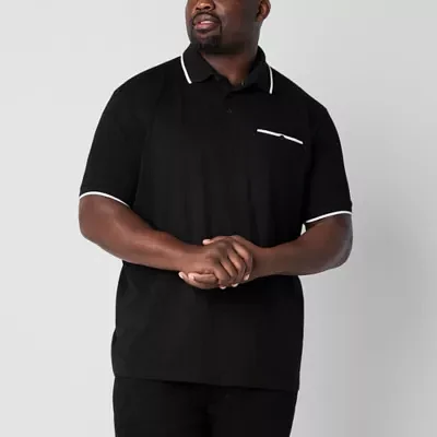 Shaquille O'Neal XLG Ribbed Big and Tall Mens Regular Fit Short Sleeve Pocket Polo Shirt