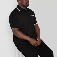 Shaquille O'Neal XLG Ribbed Big and Tall Mens Regular Fit Short Sleeve Pocket Polo Shirt