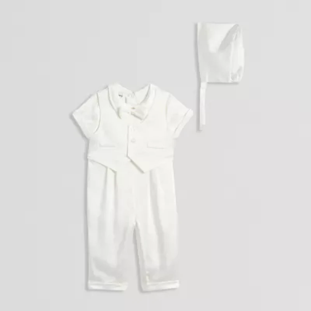 Mia & Mimi Christening Baby Boys 3-pc. Short Sleeve Romper