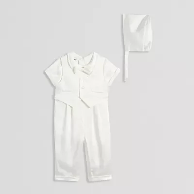 Mia & Mimi Christening Baby Boys 3-pc. Short Sleeve Romper