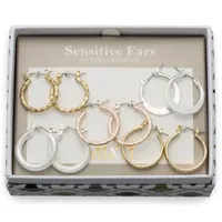 Mixit Hypoallergenic Tri Tone Hoop 5 Pair Earring Set