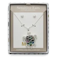 Mixit Hypoallergenic Silver Tone Pendant Necklace & Stud Earrings Turtle 2-pc. Cubic Zirconia Jewelry Set