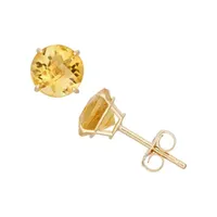 Genuine Yellow Citrine 10K Gold 6mm Stud Earrings