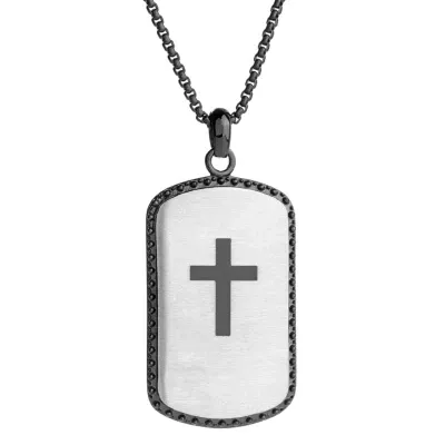 Mens Stainless Steel Cross Dog Tag Pendant Necklace