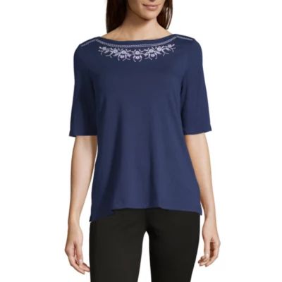 Larky Lark Womens Plus Round Neck Elbow Sleeve T-Shirt