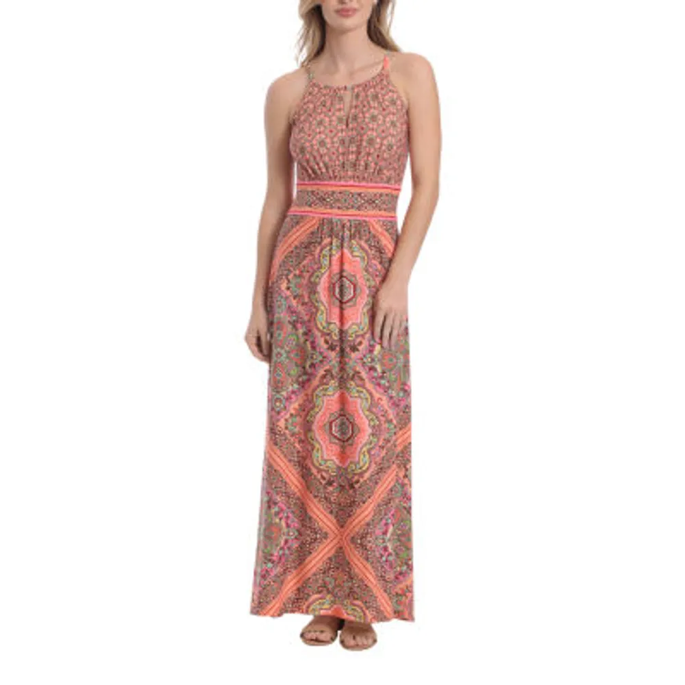 london style sleeveless medallion maxi dress