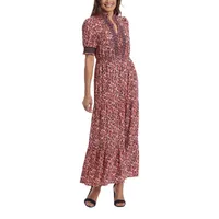 London Style Womens Short Sleeve Bordered Maxi Dress