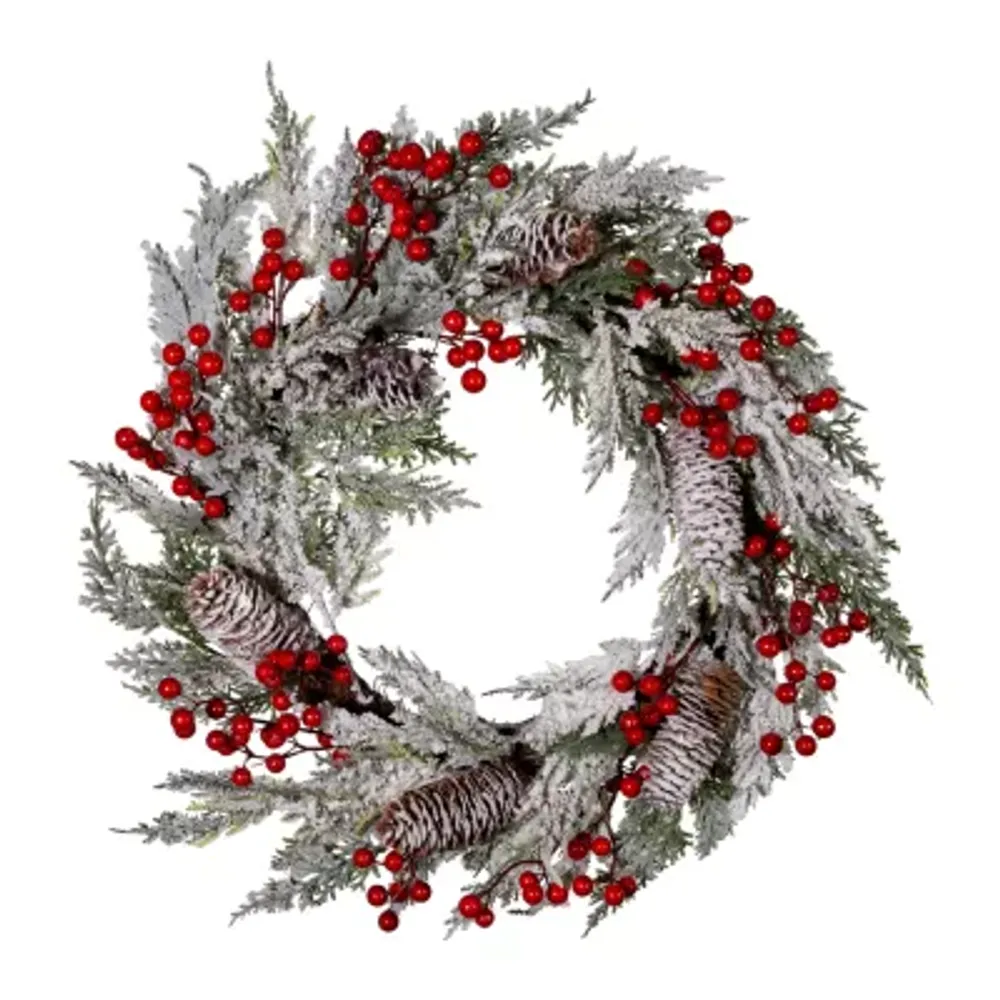 Kurt Adler Flocked Berry Indoor Christmas Wreath