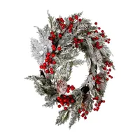 Kurt Adler Flocked Berry Indoor Christmas Wreath